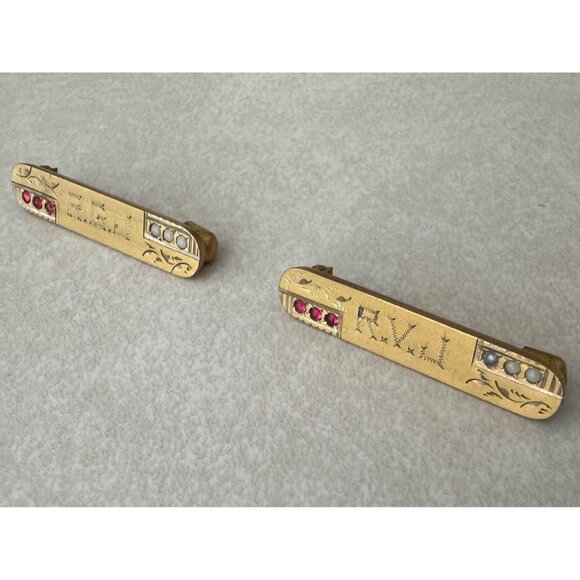 Antique Victorian bundle 2 gold filled red glass seed pearls bar pins brooches - Picture 3 of 6